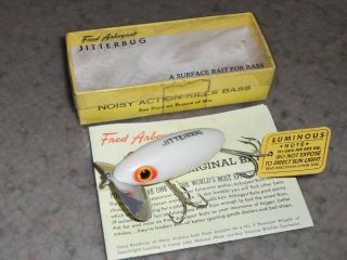 Vintage Fred Arbogast Jitterbug 2.  5 " Fishing Lure - Luminous - New/box