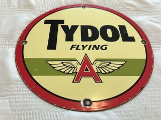 Vintage Tydol Flying A Motor Oil Porcelain Sign,  Gas Station Pump Plate Gasoline