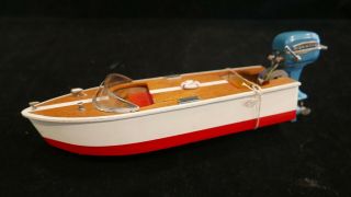 Vintage Wooden Battery Operated Toy Boat W/ Mermaid Outboard Motor