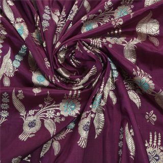 Sanskriti Vintage Purple Heavy Saree Pure Silk Brocade Woven Craft Fabric Sari 5