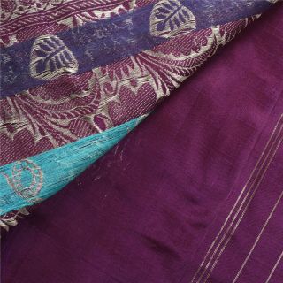 Sanskriti Vintage Purple Heavy Saree Pure Silk Brocade Woven Craft Fabric Sari 6