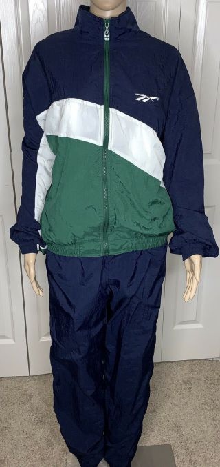 Men ' s VTG REEBOK sz MD Color Way Zip Up Windbreaker Jacket /Pant Tracksuit 90s 2