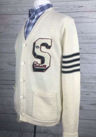 Vintage Schott N.  Y.  C Men’s Size Xl Wool Blend Off White Cardigan Sweater