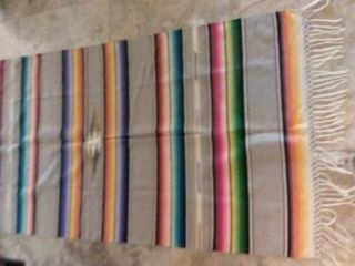 Multi color Vintage Mexican Serape Saltillo fine Wool Blanket 1940s - 1950s kilim 3