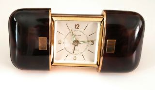 Vtg Rare Art Deco 1930 - 45 Europa Travel Alarm Clock - Brownenamel - 7 Jewels
