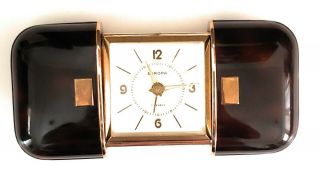 VTG RARE Art Deco 1930 - 45 Europa Travel Alarm Clock - BrownEnamel - 7 Jewels 3
