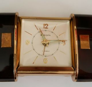 VTG RARE Art Deco 1930 - 45 Europa Travel Alarm Clock - BrownEnamel - 7 Jewels 6
