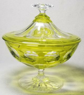 Old Val St.  Lambert Yellow/green Cut Overlay Covered Bowl Candy Compote