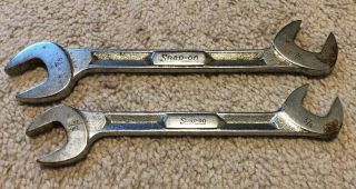 2 Vintage Snap On 1964 Tools Large Open End 4 Way Angle Wrench Set 3/4” 7/8”