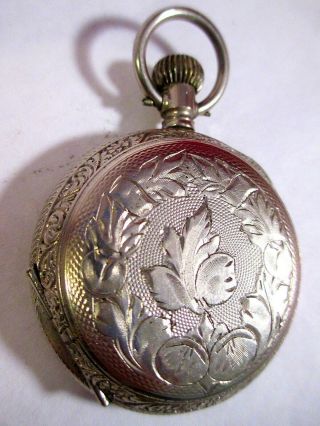 Very Pretty Silver Color Pocket Watch Keywind Case Locket Steampunk
