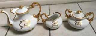 Vintage T & V Limoges France Teapot W/ Sugar Bowl And Creamer Set - White & Gold