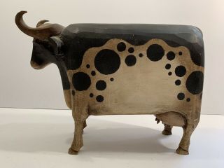 Vintage American Folk Art Wood Carving Of A Cow Signed And Dated 2