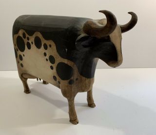 Vintage American Folk Art Wood Carving Of A Cow Signed And Dated 8