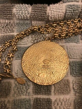 Vintage Kenneth Lane Gold Tone Crest Medallion Pendant Necklace EXCEL 3