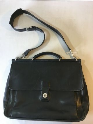Vintage Coach Bag Black Leather Laptop Messenger Briefcase Crossbody Turnlock