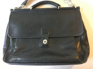 Vintage Coach Bag Black Leather Laptop Messenger Briefcase Crossbody Turnlock 5