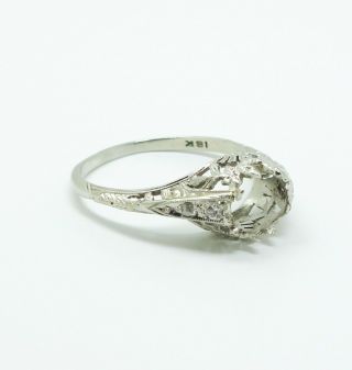 Fine Vintage 1920s 18K White Gold Diamond Filigree Ring Setting for Restoration 4