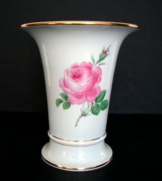 Vintage Meissen Porcelain Rose Pink Vase Gold Trim Germany 7 1/2 " Marked