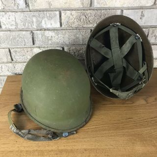 Vtg Us Military M1 Vietnam War Steel Helmet & Liner 60 