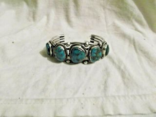 Vintage Navajo Sterling Silver & 5 - Stone Turquoise Cuff Bracelet
