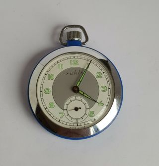 German GDR 60 ' s RUHLA Mechanical Pocket Watch w Chain / Cal.  UMK83 4
