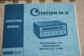 Harman Kardon Citation III - X FM Stereo Tube Tuner Vintage Audiophile Estate Find 3
