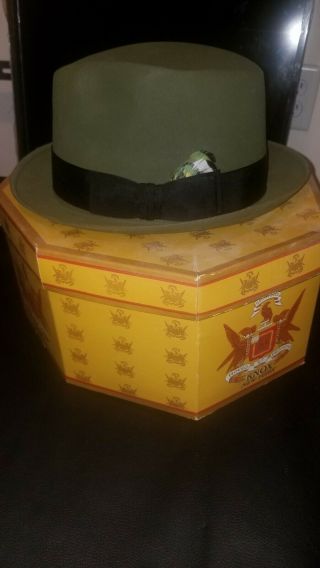 Vintage Knox York Fedora Hat Cap Green With Box 7 1/2.