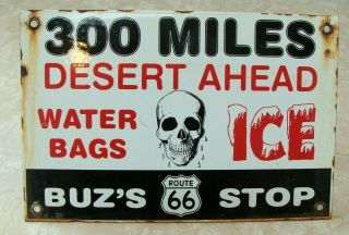 Vintage Buzs Diner Route 66 Truck Stop Porcelain Sign Texas Mexico Californi