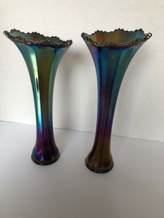 2 - Vintage Carnival Glass 11 & 12 Inch Vase