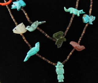 Vintage Native American Indian Double Strand Carved Gemstone Fetish Necklace Sms