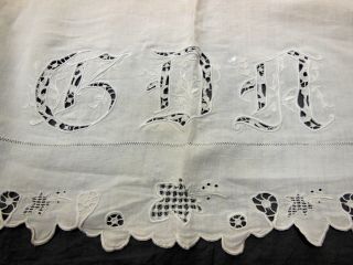 VTG Hand Embroidered Needle Lace Floppy Linen Sheet Plus 2 Pillow Shams - Monogram 2