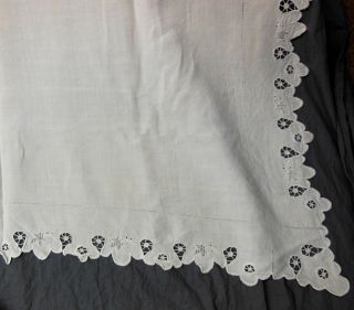 VTG Hand Embroidered Needle Lace Floppy Linen Sheet Plus 2 Pillow Shams - Monogram 3