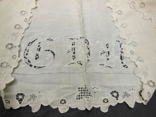 VTG Hand Embroidered Needle Lace Floppy Linen Sheet Plus 2 Pillow Shams - Monogram 7
