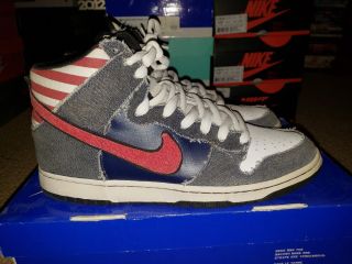 Rare Nike Dunk Sb High Born In The Usa 10.  5 Red White Blue