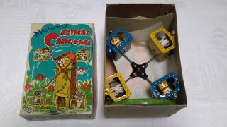Vintage Tin Wind - Up Toy Mechanical Animal Carousal,  Made In Japan,