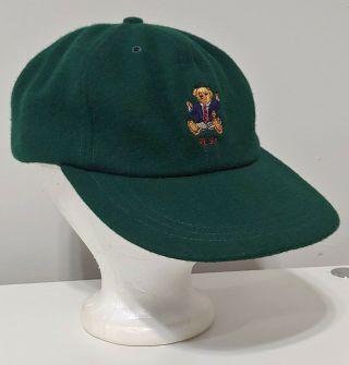 Rare Vtg 90s Ralph Lauren Polo Wool Hat Cap Green 1993 Bear Embroidery Xl Nos