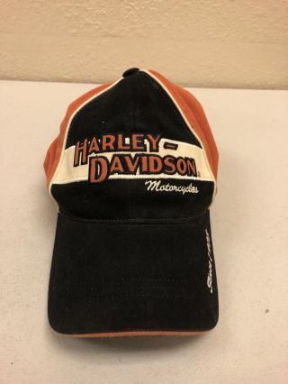 Vintage Harley Davidson Hat Orange And Black Biker Hat Adjustable C22