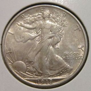 1918 - P Walking Liberty Half Dollar Rare Key Date Us Silver Coin
