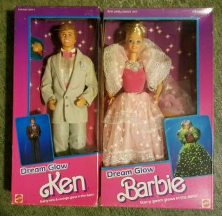 Vintage Mattel 1985 Dream Glow Barbie 2248 And Ken 2250