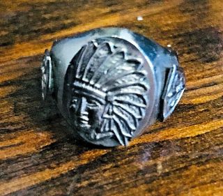 Vintage Mexico Mexican Biker Souvenir Ring Indian Chief Small Pinky 50s Size 5