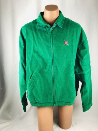 Vtg 90s Ralph Lauren Polo Golf Full Zip Green Corduroy Harrington Jacket Xl