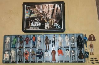 Vintage Star Wars 1977 1978 Kenner Mini - Action Figure Case W/ 27 Figures,  Fett