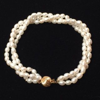 Vintage Triple Strand Freshwater Pearl Bracelet With 14k Gold Clasp