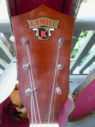 RARE Large 1940s or 50 ' s Kay KAMICO Jumbo OM Body acoustic guitar & Case 3