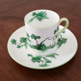 Shelley Miniature Cup And Saucer Green Castle Vintage Fine China England