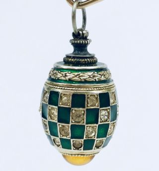 Antique Art Deco Sterling Green / Gold Enamel Sapphire Faberge Egg Pendant Charm