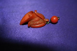 Vintage Red Coral Carved Calla Lily Pendent 3