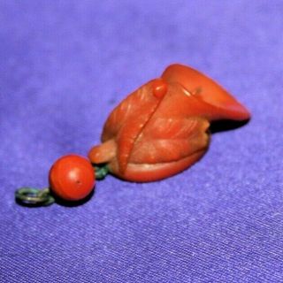 Vintage Red Coral Carved Calla Lily Pendent 5