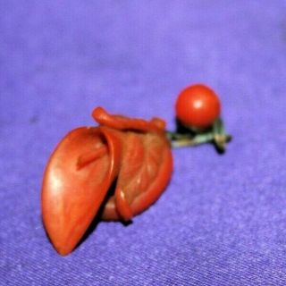 Vintage Red Coral Carved Calla Lily Pendent 8
