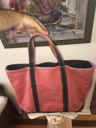 Rare Vintage Ll Bean Boat And Tote Xl 21” Zip Red & Navy Blue Canvas